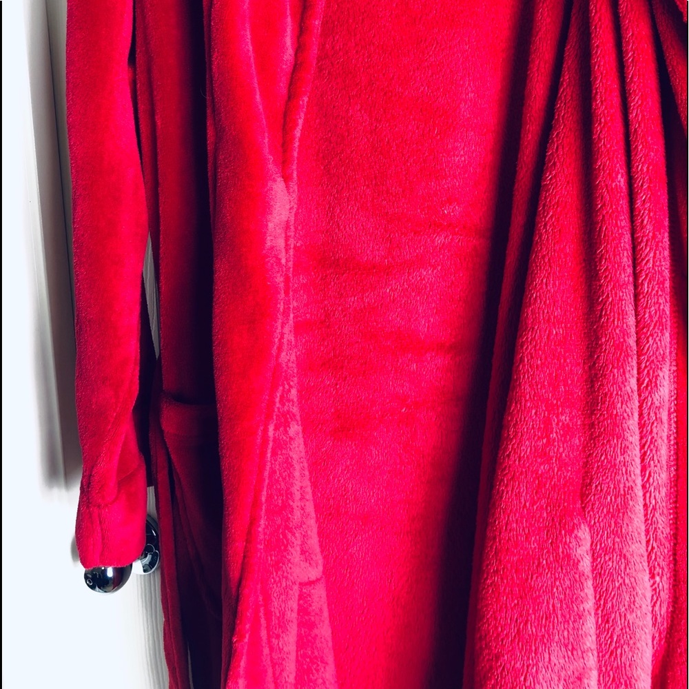 Luxurious Textured Plush Fleece Thick Bathrobe Red - Picture 8 of 8